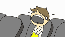 a cartoon of a man sitting in a theater with his mouth open