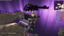 a screenshot of a minecraft game shows a purple background and a few lines of text