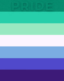 a blue and green flag with the word pride written on it