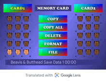 a screenshot of a game that says beavis & butthead save data