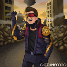 a cartoon drawing of a man with the word decimated below him
