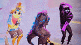 a group of people dressed in costumes are dancing together