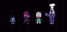 a group of pixel art characters are standing next to each other on a grid .