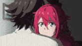 a girl with red hair and green eyes is hugging a man with the words cbs sama below her