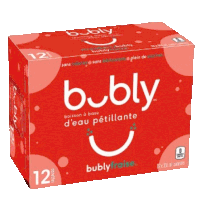 a box of bubly strawberry flavored beverages