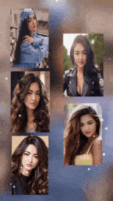 a collage of four pictures of a woman with different hair styles