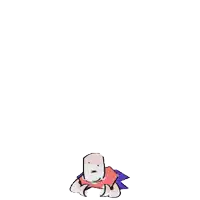 a cartoon drawing of a man with a red shirt and a purple cape .