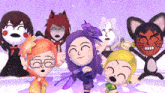 a group of cartoon characters are standing next to each other with one of them wearing glasses