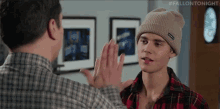 Hand Hug GIF - Jimmy Fallon Justin Bieber High Five GIFs