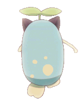 a cartoon drawing of a blue egg with a green leaf on top