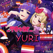 a picture of two anime girls with yuri written in the middle