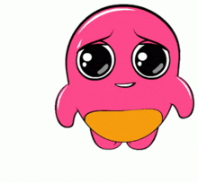 a pink cartoon character is holding a ring in a blue box