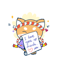 a shiba inu holding a piece of paper that says i love you so much