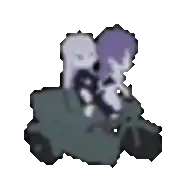 a pixel art of a person riding on the back of a motorcycle .