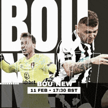 a poster for a soccer game that is taking place on february 11