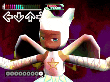 a cartoon character with wings and a star on her chest is in the final stage