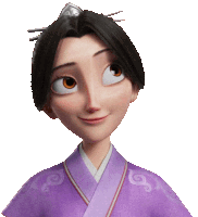 a cartoon character wearing a purple kimono with a swirl on the sleeve