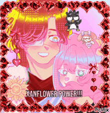 a picture of a boy and a girl with the words xanflower power written on the bottom