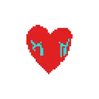 a pixel art of a red heart with blue tears