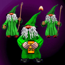 a gnome holding a sign that says " take control "