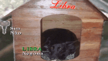 a picture of a dog in a doghouse that says libra on it