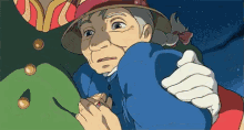 a cartoon of a woman wearing a hat and gloves holding someone 's hand .
