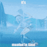a cartoon of a girl on a surfboard with the words it 's mualan 'in time