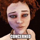a close up of a woman 's face with the word concerned written below it