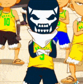 a cartoon character wearing a yellow shirt with the number 10 on the front