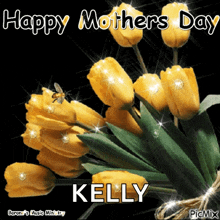 a bouquet of yellow tulips with the name kelly on the bottom