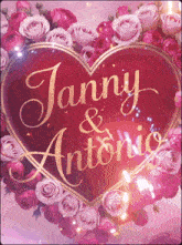 a red heart with the words janny & antonio on it