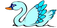 a cartoon drawing of a white swan with blue feathers and an orange beak