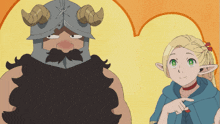 a cartoon drawing of a man with horns and a girl with ears