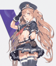 a drawing of a girl wearing a uniform with the letter n on her hat