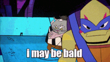 a cartoon character says i may be bald in front of a cat