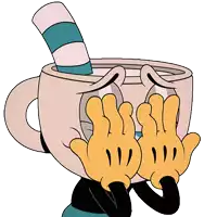 a cartoon drawing of a cup with a blue and white striped straw sticking out of it