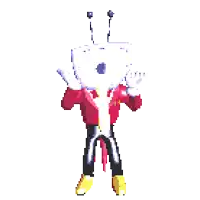 a pixel art drawing of a person with a tv head