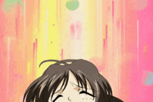 a girl with dark hair is making a funny face