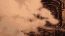 a person is standing in a room with smoke coming out of the walls .