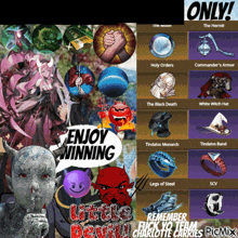 a collage of images with one that says " enjoy winning " on it