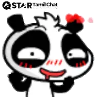 a picture of a panda bear with a red heart on its head