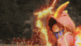 a cartoon drawing of a robot with flames coming out of it