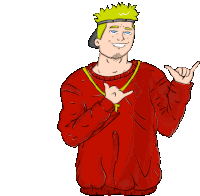 a cartoon of a man wearing a red sweater and a yellow chain