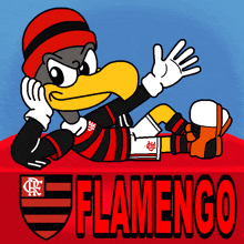 a flamengo logo with a cartoon character laying on the ground