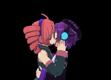 a couple of anime characters kissing with one wearing a hat with utau written on it