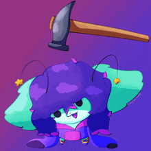 a drawing of a cartoon character with a hammer on top of it
