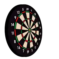 a dart board with a green dart going through the center