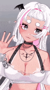 a drawing of a girl with white hair and pink ears