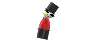 a cartoon character with a top hat and red shirt