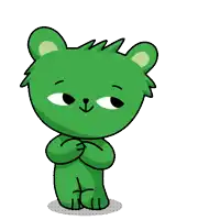 a cartoon of a green teddy bear with two pink hearts above it